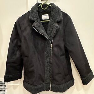 Faux-Suede Sherpa Lined Moto Jacket